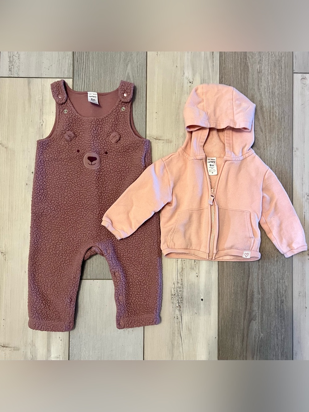 Carter's Mauve Bear Sherpa One-Piece with Pink Hooded Zip Jacket